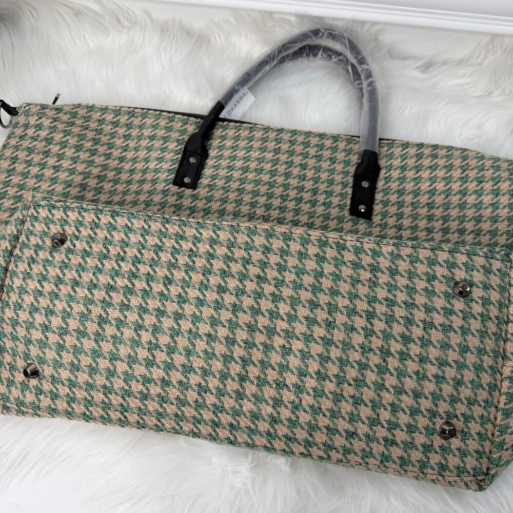 New Lulu Dharma Frasier Green Houndstooth Large Weekender Bag - Picture 9 of 12